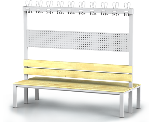 Double-sided benches with backrest and racks, spruce sticks -  basic version 1800 x 2000 x 830
